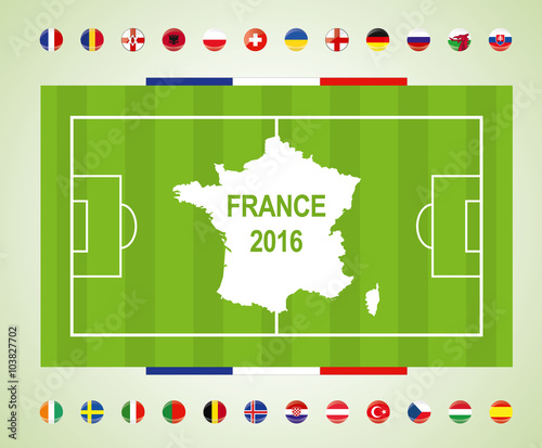 Fussballfeld Frankreich Euro 2016 mit Teilnehmer L  nder