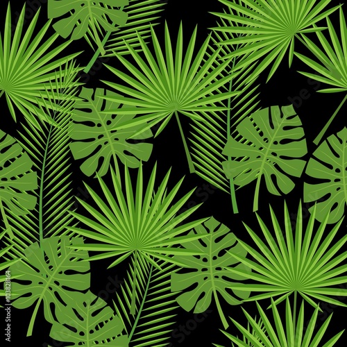 seamless tropical leaves - palm  monstera