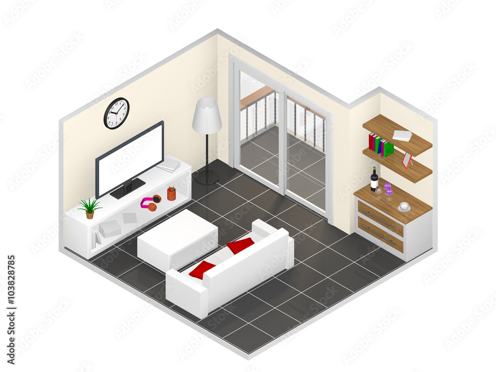 isometric 3d livingroom