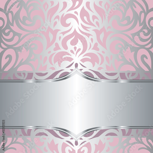 Floral pink & silver shiny invitation vintage retro vector decorative wallpaper design