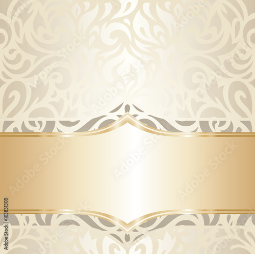 Wedding vintage wallpaper decorative design white & gold vector