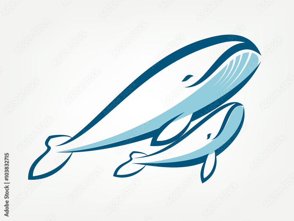 Naklejka premium whale family vector symbol