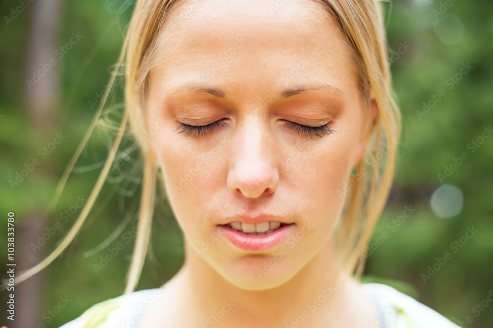 Athletic woman with closed eyes after workout Athletic woman with closed eyes after workout