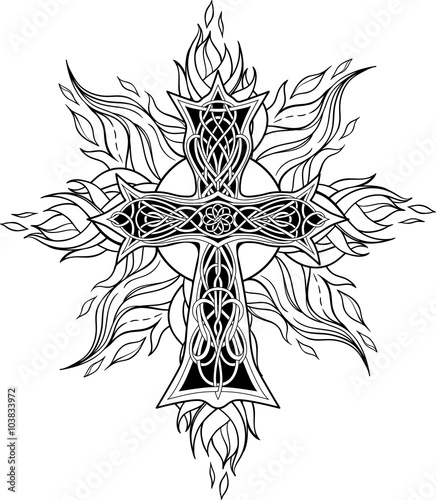 cross in celtic style with flames of fire