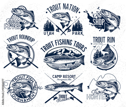 Photo Vintage trout fishing emblems