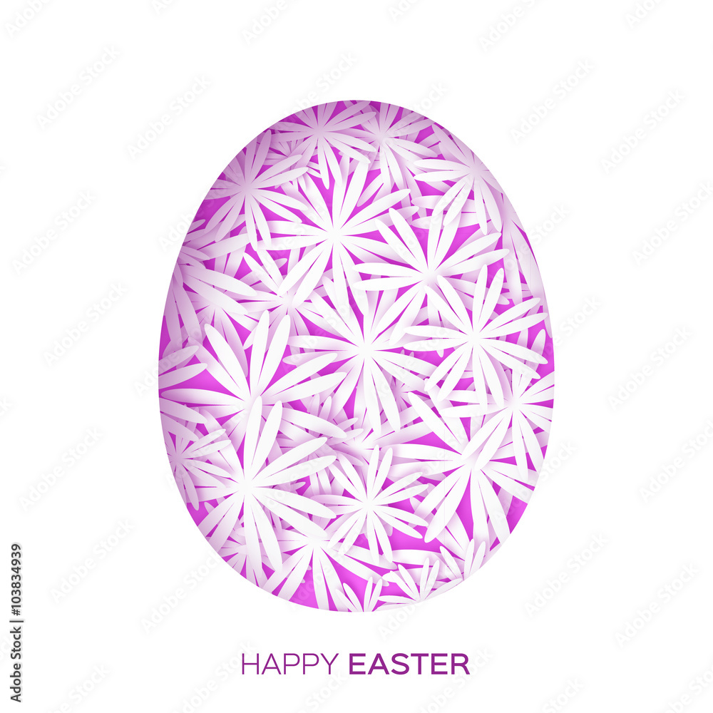 Greeting card with Happy Easter - with purple flower Easter Egg on white background. Vector design illustration Greeting card with Happy Easter - with purple flower Easter Egg on white background. Vector design illustration