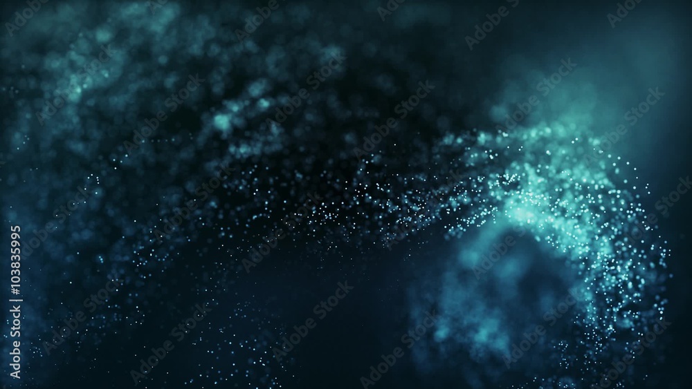 Deep blue abstract particles, defocused bokeh seamless loop