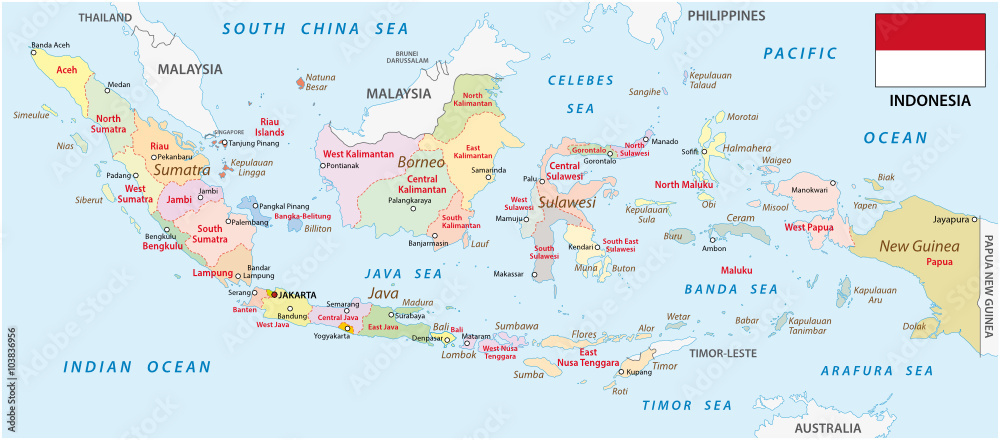 indonesia administrative map with flag
