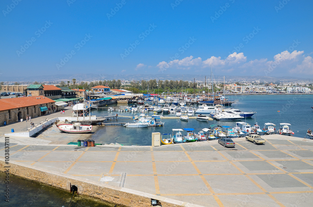 yachts are in a small quiet harbour