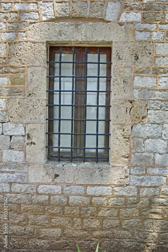 Medieval window in castle of Lamia City, Central Greece 