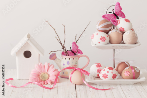 Easter decorations on a white background