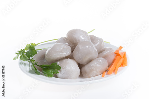 Pyramid dumplings in white plate isolated on white background (Taiwanese food )