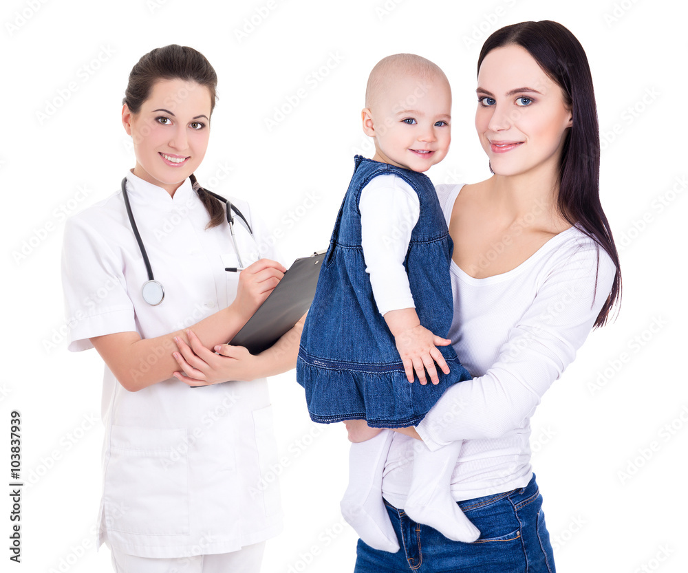 young doctor and her patients mother with child isolated on whit young doctor and her patients mother with child isolated on whit