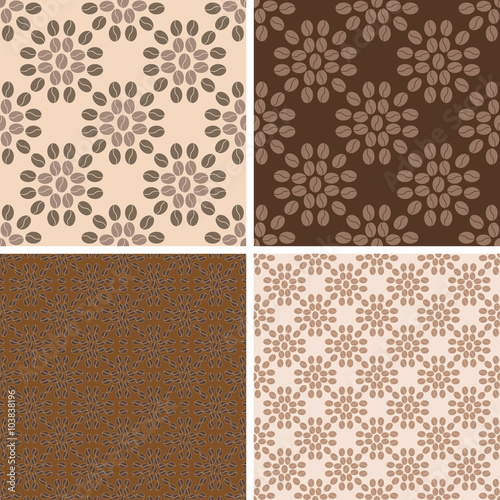 Coffee seamless patterns set. Set of four seamless coffee beans design patterns set. For any use