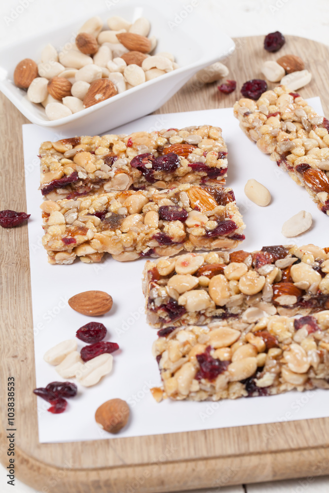 Granola bars with nuts, seeds and cranberries Granola bars with nuts, seeds and cranberries
