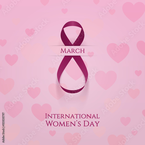 March 8 Holiday Background. Greeting Pink Ribbon