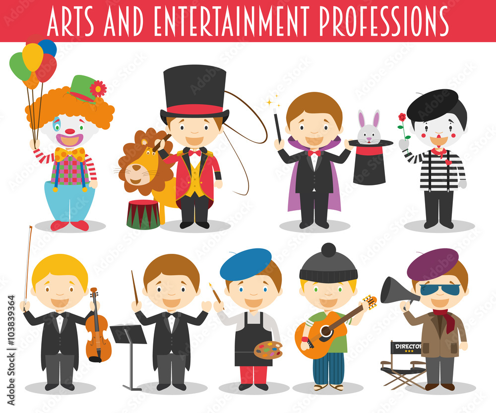 Vector Set of Arts and Entertainment Professions in cartoon style