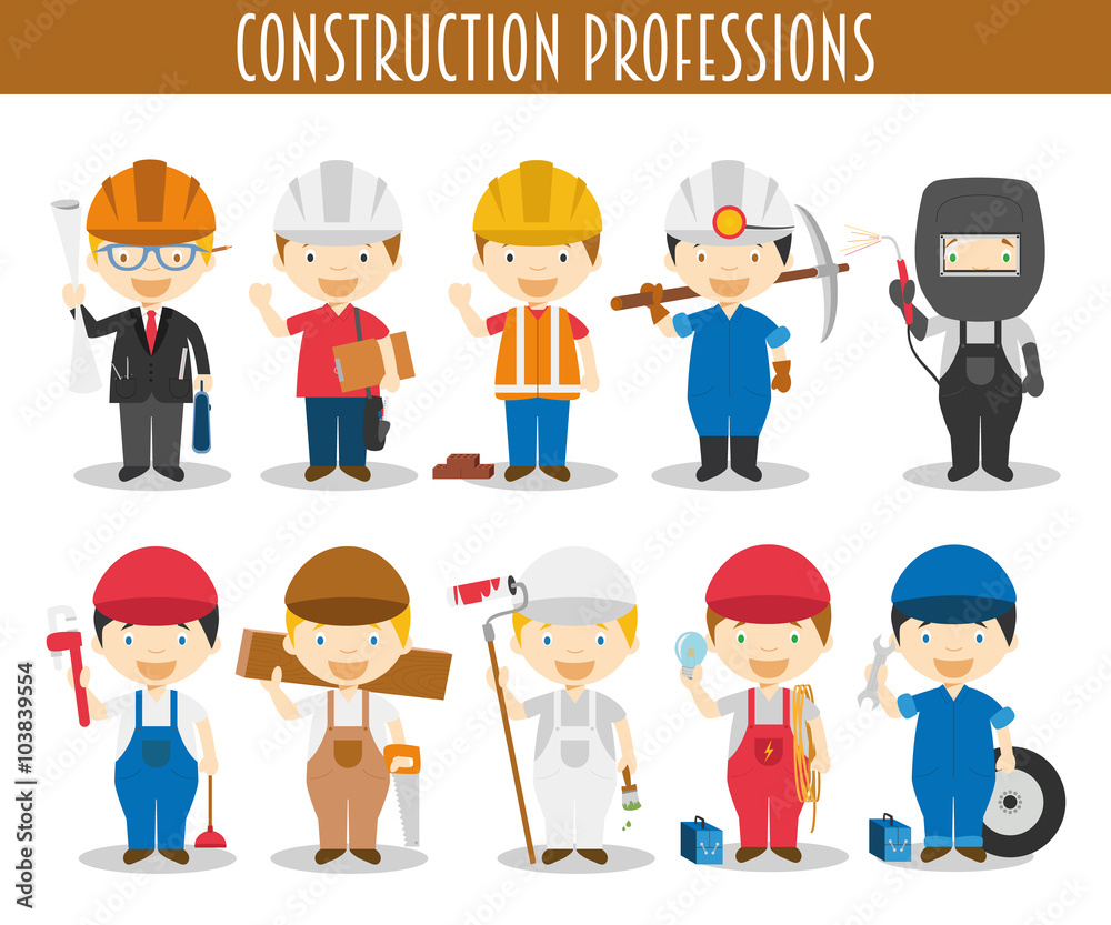 Vector Set of Construction Professions in cartoon style Vector Set of Construction Professions in cartoon style