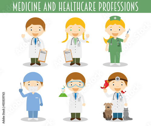 Vector Set of Medicine and Healthcare Professions in cartoon style