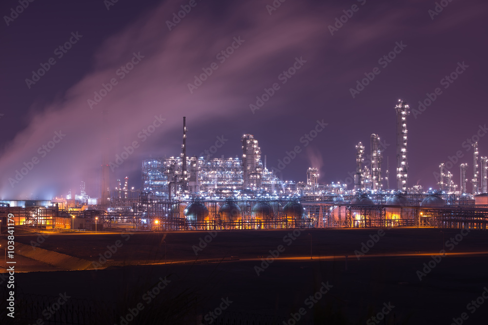 Fototapeta premium Refinery industrial plant with Industry boiler at night