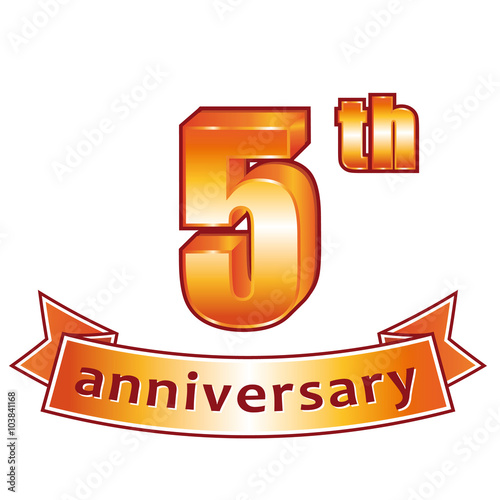 5th anniversary. Golden vector label.