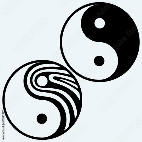 Ying yang symbol. Isolated on blue background. Vector silhouettes