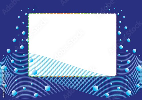 Blue water background. Vector illustration frame with flowers wi