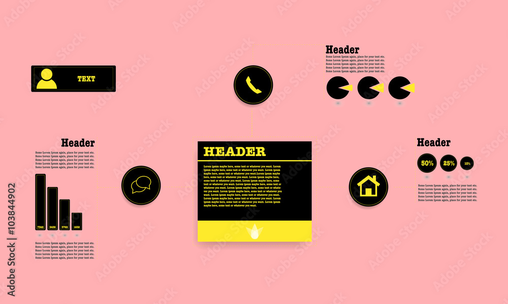 Naklejka premium Infographics with various buttons, ribbons,and graphs