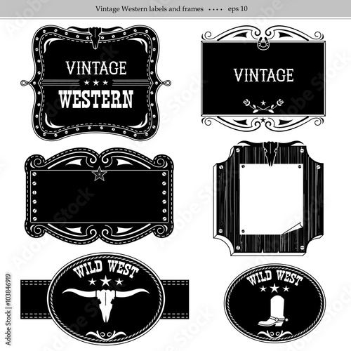 Western labels.Vector black silhouettes isolated on white for de