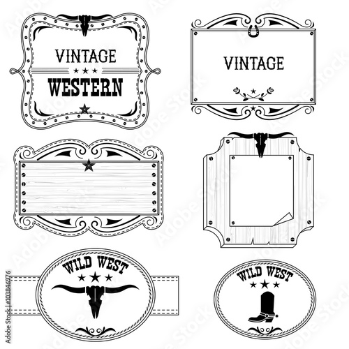 Western cowboy labels isolated on white for design