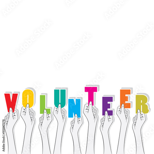 volunteer text banner hold in hand design vector