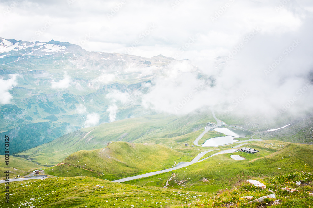 View from a bird's eye of Grossglockner High Alpine Road. Austria, Alps, Europe View from a bird's eye of Grossglockner High Alpine Road. Austria, Alps, Europe
