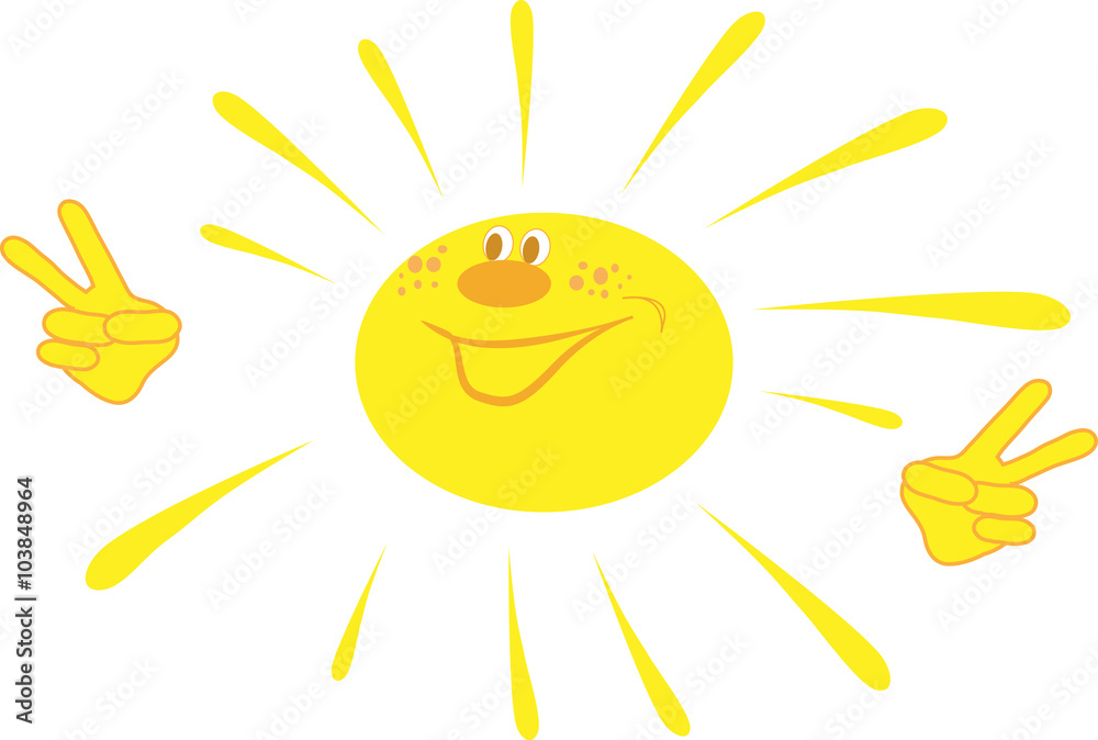 Sun-winner with his hands showing symbol of victory Sun-winner with his hands showing symbol of victory