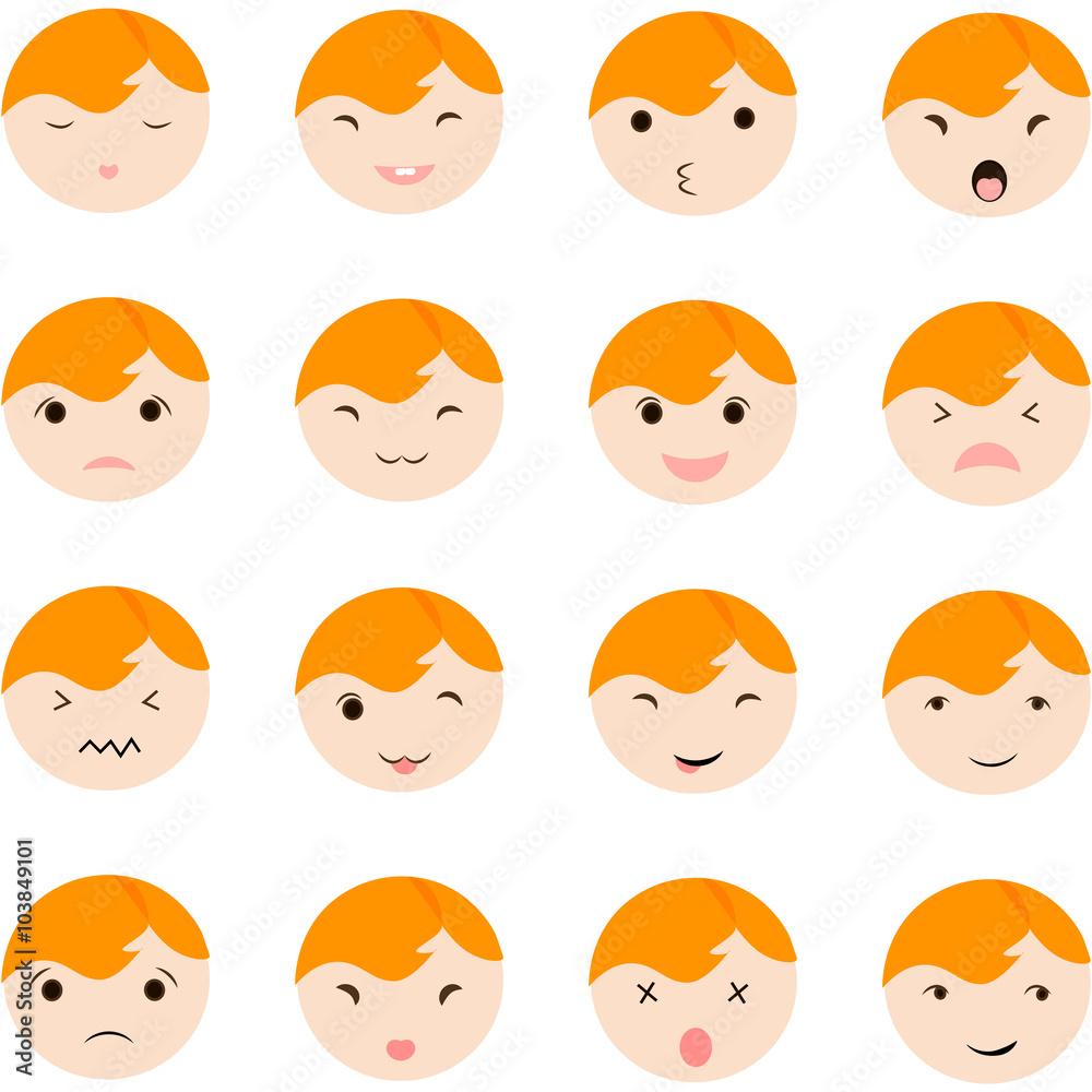 Set of cute baby faces showing different emotions, vector illustration icons. Set of cute baby faces showing different emotions, vector illustration icons.