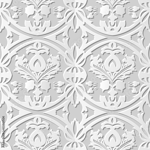 Vector damask seamless 3D paper art pattern background 183 Round Cross Leaf 