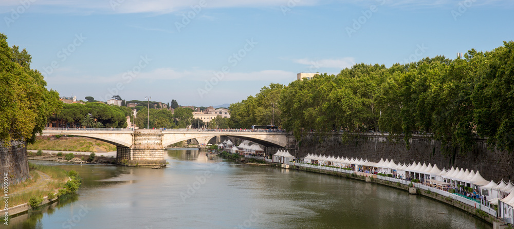 Panoramic View of Tiber River in Rome Italy
