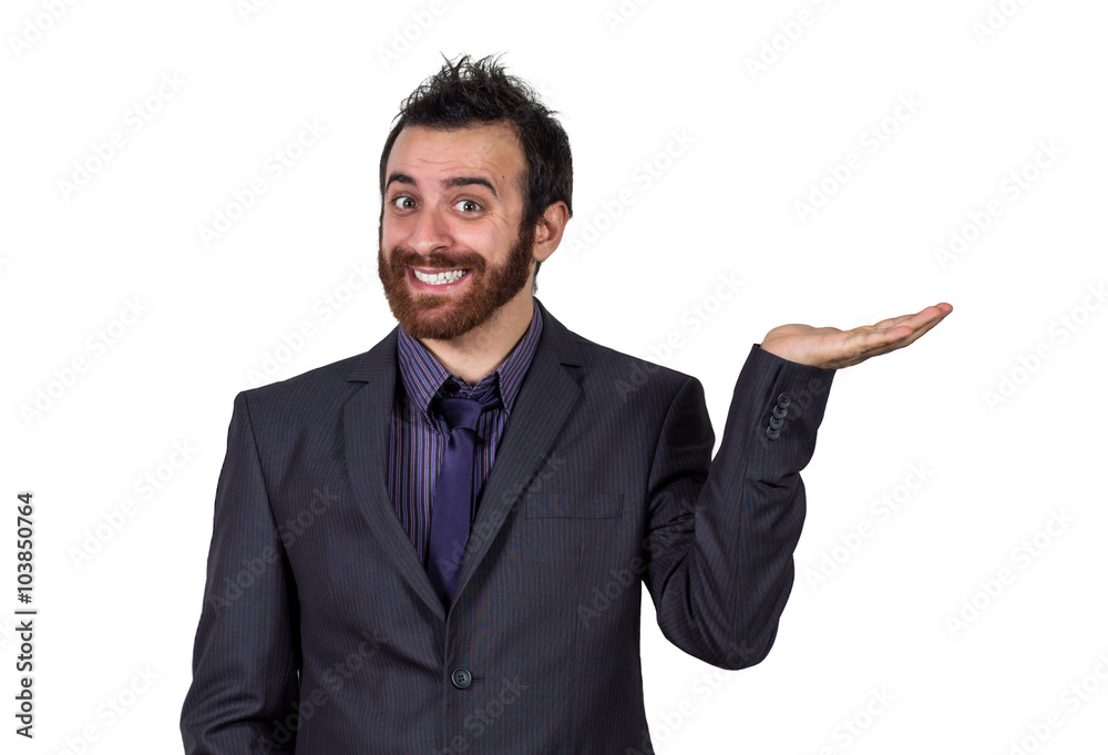 A portrait of a young businessman take something on his hand A portrait of a young businessman take something on his hand