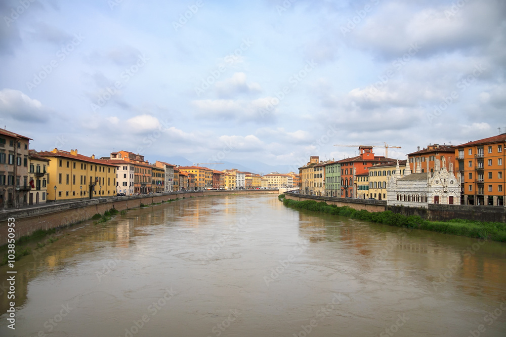 View to Pisa town and the Aron river 