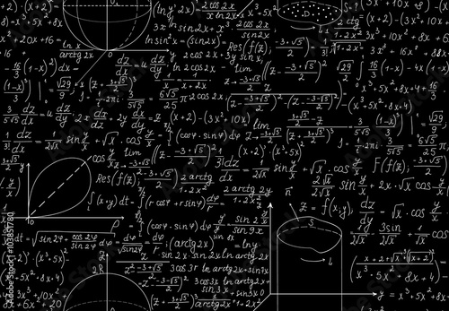 Beautiful mathematical vector seamless pattern with algebra equations, figures and plots. You can use any color of background