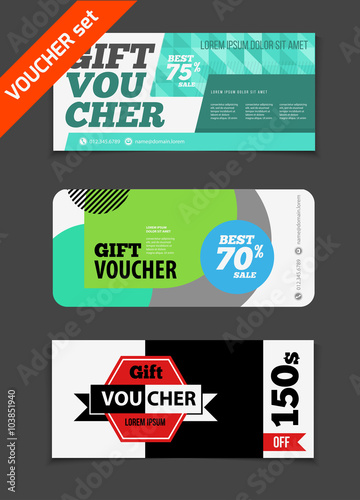 Gift voucher vector set. Sale voucher vector illustration. Store
