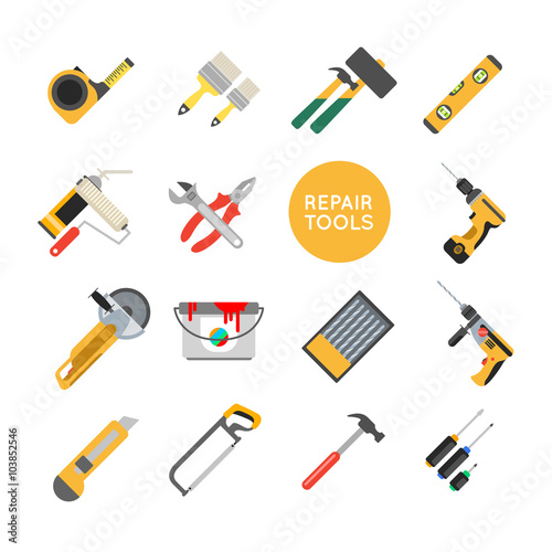 Home repair tools vector icons. Working repair tools for repair