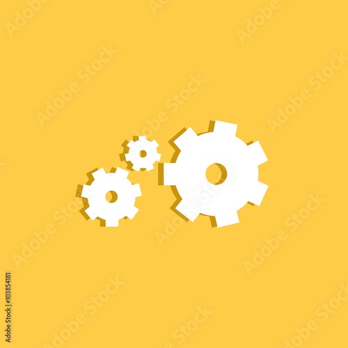Icono de engranaje. Símbolo de configuración o ajustes. Fondo amarillo