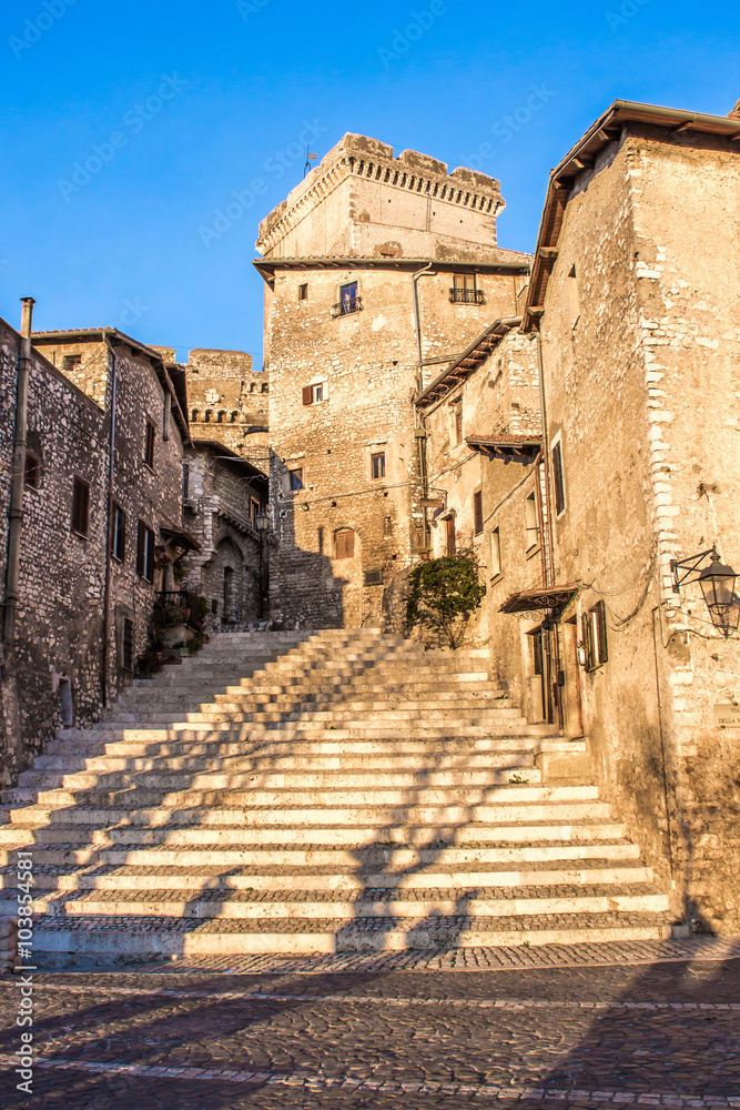The staircase in the center of Sermoneta, a medieval village in