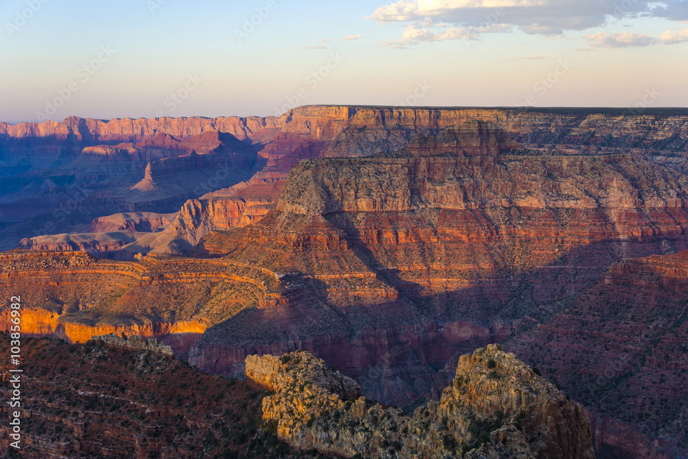 colorful Sunset at Grand Canyon seen from Mathers Point