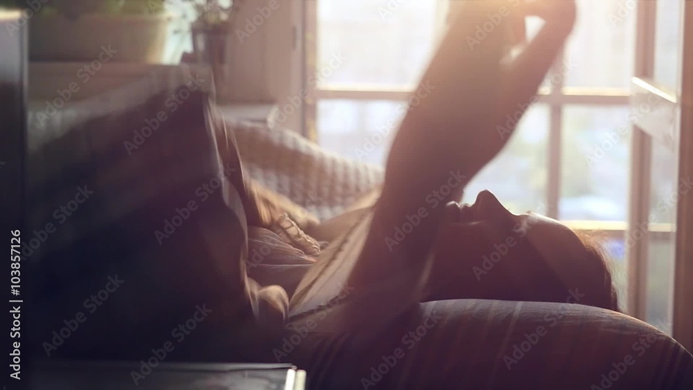 Beautiful romantic brunette woman lying on the bed in her room in slowmotion. hiding blanket. 1920x1080. hd Beautiful romantic brunette woman lying on the bed in her room in slowmotion. hiding blanket. 1920x1080. hd