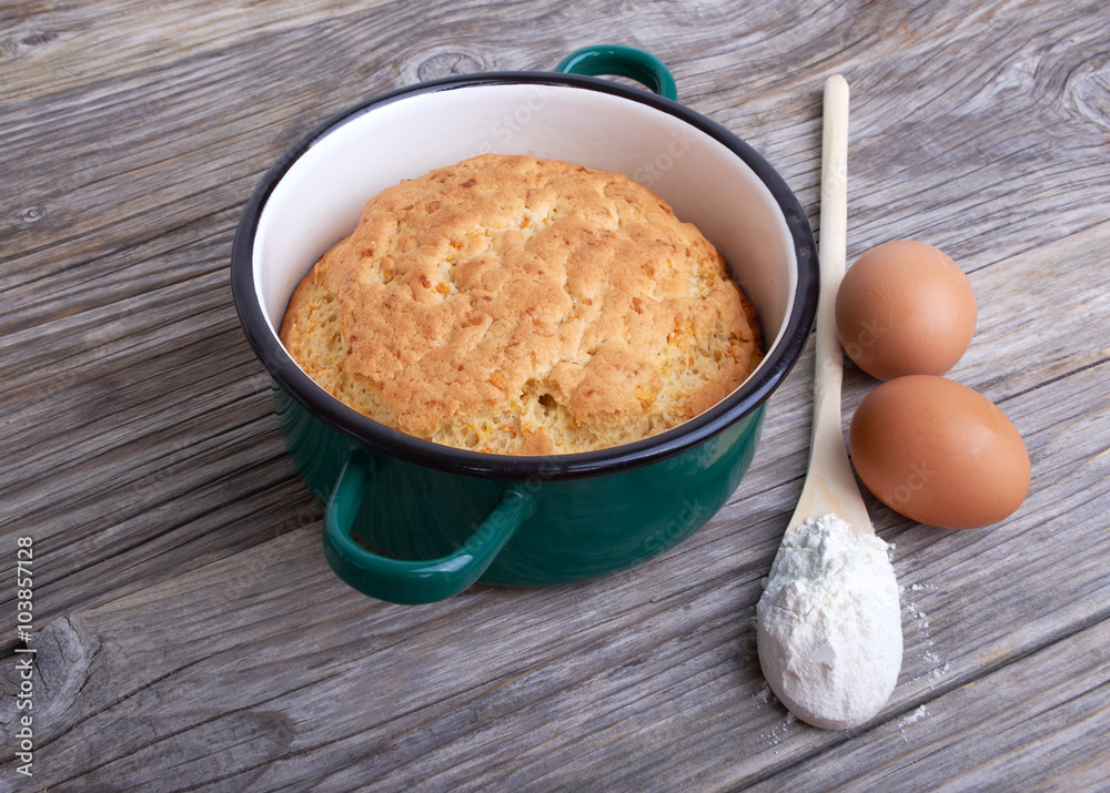 Biscuit, cake in shape for baking, saucepan Biscuit, cake in shape for baking, saucepan