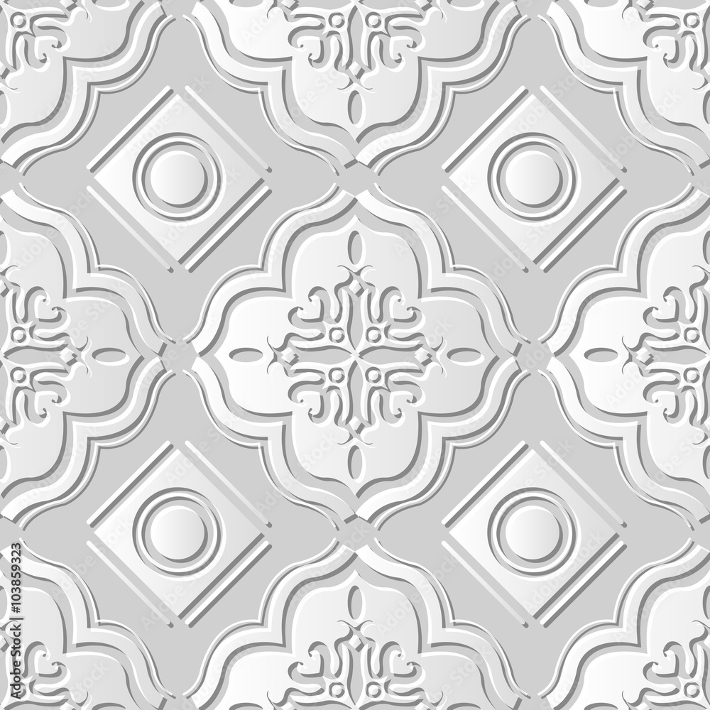 Vector damask seamless 3D paper art pattern background 193 Curve Cross Square

