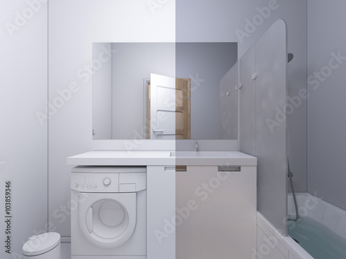 3d illustration collage of interior design bathroom