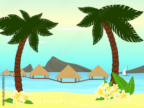 Beautiful vector illustration of the seaside of the tropical island