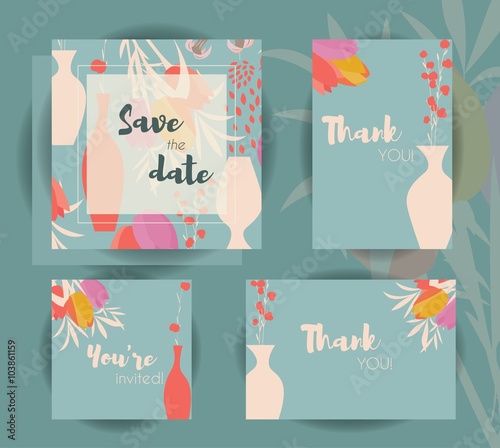 Wedding invitation card templates, wedding set with floral seaml